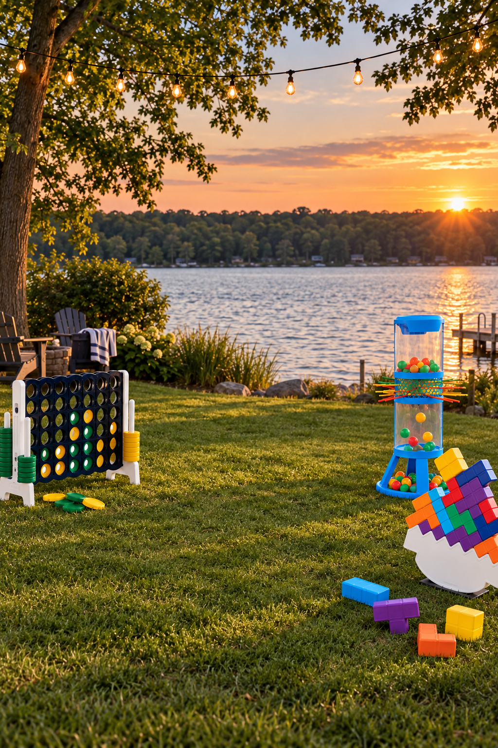 RR Game Rentals plastic yard games in a warm West Michigan lakeside backyard